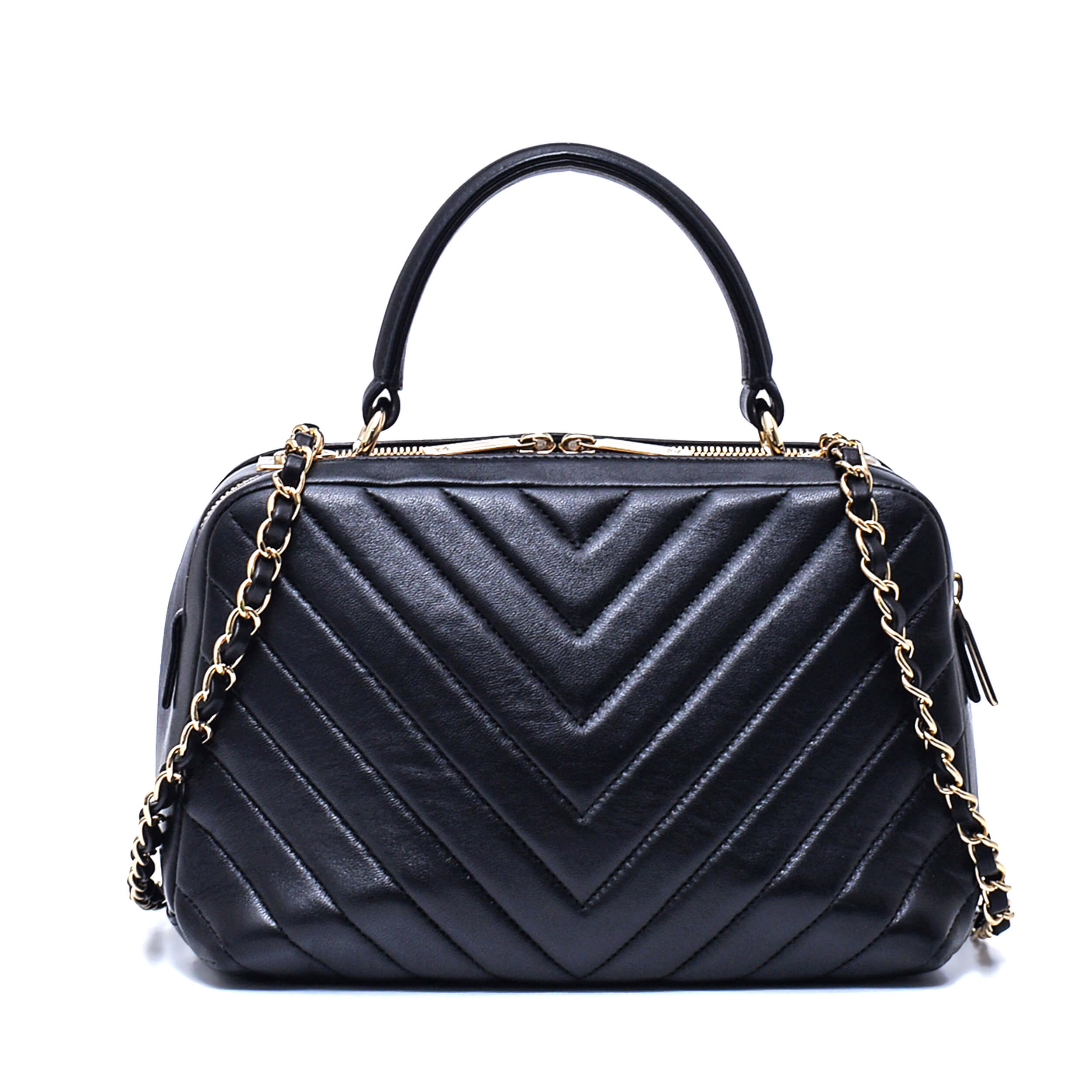 Chanel - Black Chevron Lambskin Trendy Medium CC Bowling Bag